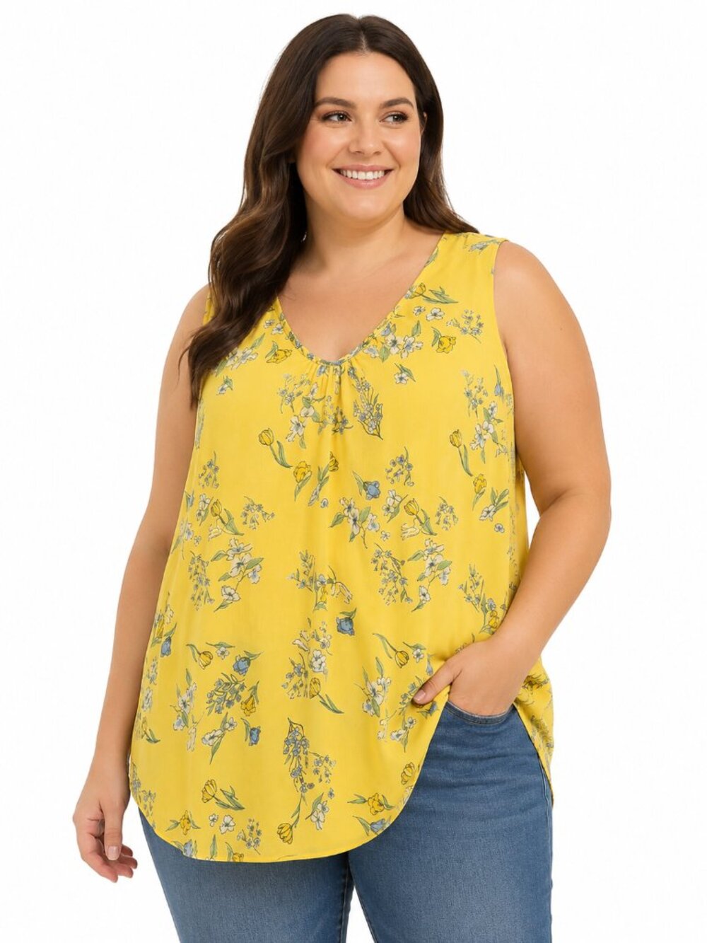 DC JEANS Sleeveless Yellow Floral Keyhole Tank Top - 2X  NWT